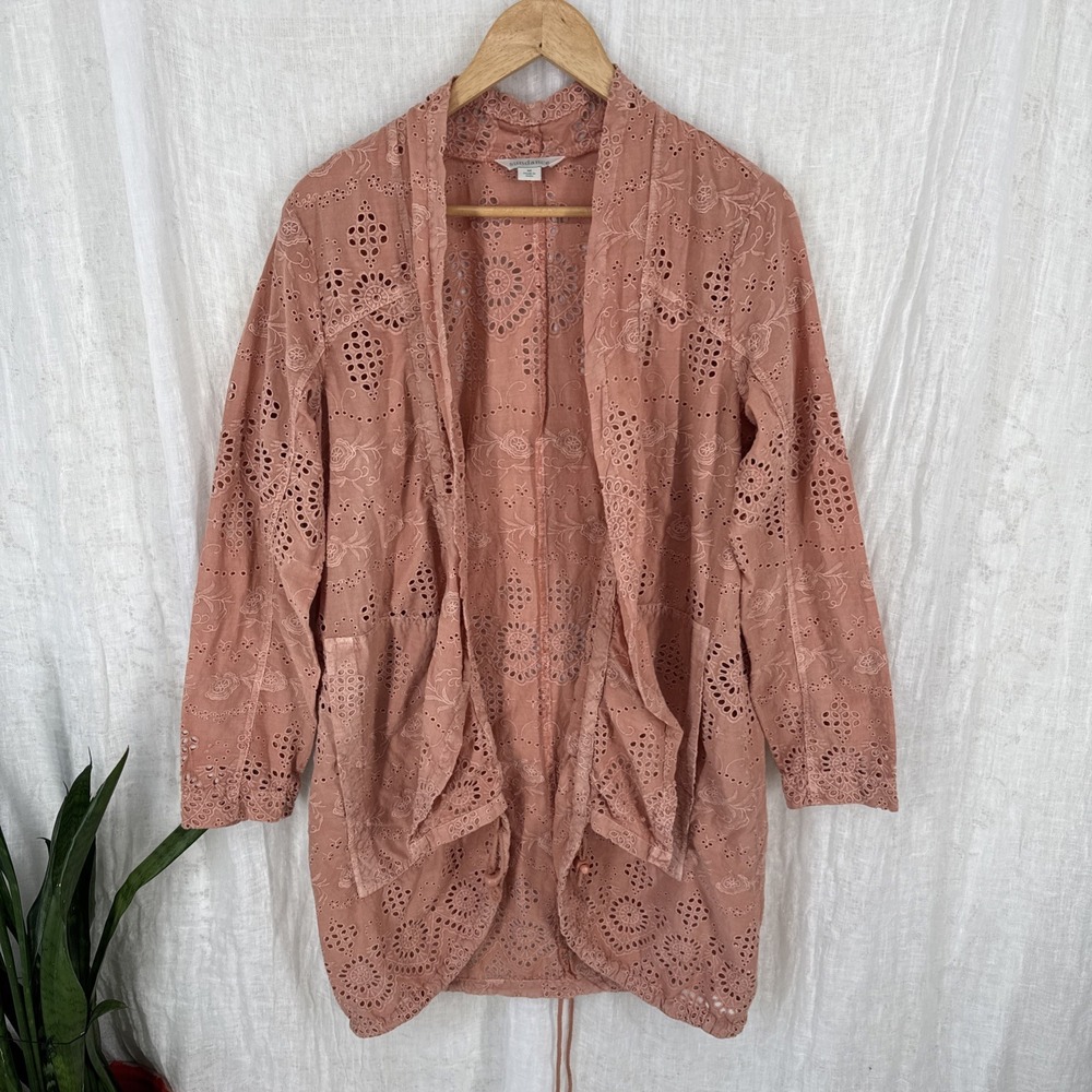 Sundance Eyelet Boho Jacket M Earthy Lagenlook Embroidered Pockets 100% Cotton